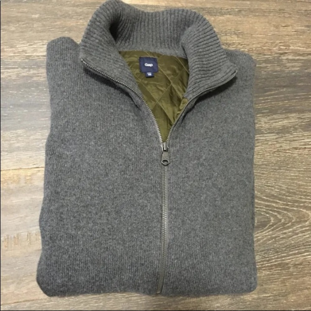 2x 🛍HP🛍Men’s Gap bomber style full zip sweater jacket - Picture 2 of 7